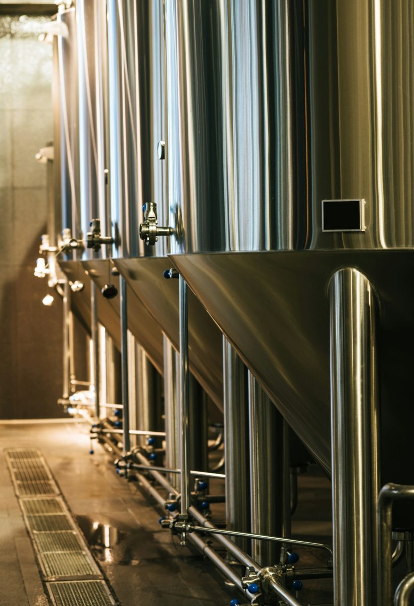 Modern brewery equipment with stainless tanks for the fermentation beer